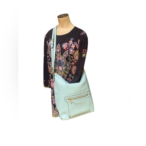 Convertible Oversized Vegan Leather Light Blue Hobo Bag - Picture 7 of 13